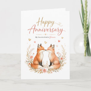 ウォーターカラーフォックス カップル フラワーリース 結婚記念日 カード