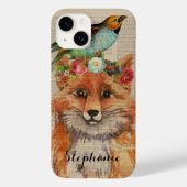 ウォーターカラーフォックス フラワーコラージュ 名前入り Case-Mate iPhoneケース (裏面)