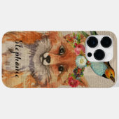 ウォーターカラーフォックス フローラルコラージュ 名前入り Case-Mate iPhoneケース (裏面 (横))