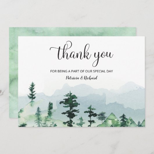 ウォーターカラーフォレストアウトドア結婚ーズありがとう 招待状 (正面/裏面)