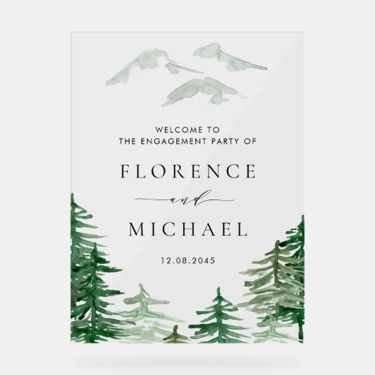 ウォーターカラーフォレストウッドランドウィンター婚約パーティ アクリルサイン (正面)