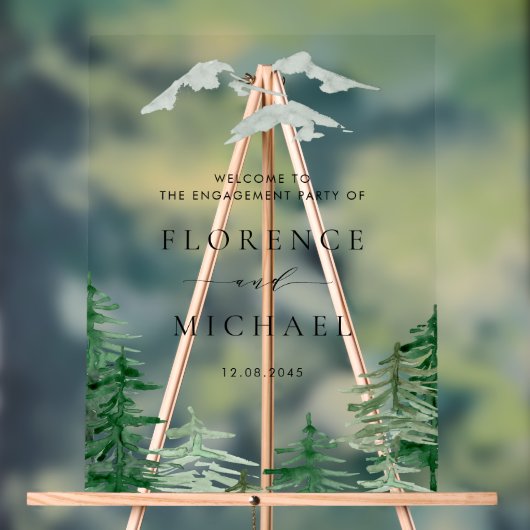 ウォーターカラーフォレストウッドランドウィンター婚約パーティ アクリルサイン (ニュートラル)