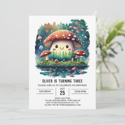 ウォーターカラーフォレストカビ誕生日 招待状 (スタンド正面)