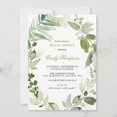 ウォーターカラーフォレストグリーンリーブライダルシャワー 招待状 (正面)