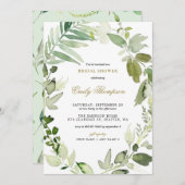 ウォーターカラーフォレストグリーンリーブライダルシャワー 招待状 (正面/裏面)