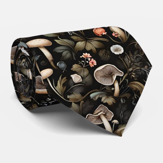 ウォーターカラーフォレストグリーンリーマッシュルーム秋 ネクタイ (ロール)