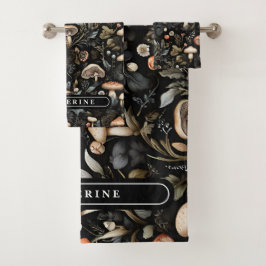 ウォーターカラーフォレストグリーンリーマッシュルーム秋 バスタオルセット