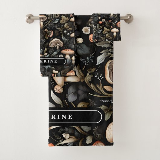 ウォーターカラーフォレストグリーンリーマッシュルーム秋 バスタオルセット (インサイチュ)