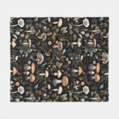 ウォーターカラーフォレストグリーンリーマッシュルーム秋 フリースブランケット (正面(横))