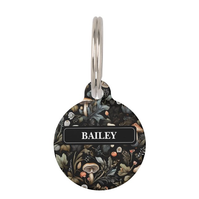 ウォーターカラーフォレストグリーンリーマッシュルーム秋 ペット　ネームタグ (正面)