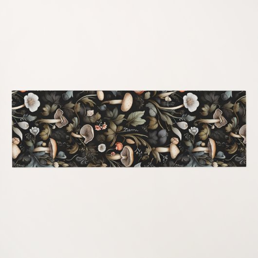 ウォーターカラーフォレストグリーンリーマッシュルーム秋 ヨガマット (裏面(横))