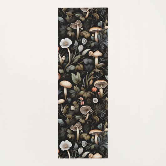 ウォーターカラーフォレストグリーンリーマッシュルーム秋 ヨガマット (裏面)