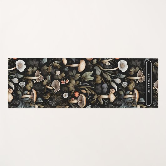 ウォーターカラーフォレストグリーンリーマッシュルーム秋 ヨガマット (正面(横))