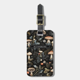 ウォーターカラーフォレストグリーンリーマッシュルーム秋 ラゲッジタグ