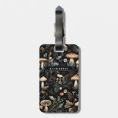 ウォーターカラーフォレストグリーンリーマッシュルーム秋 ラゲッジタグ (裏面縦)