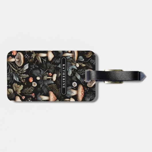 ウォーターカラーフォレストグリーンリーマッシュルーム秋 ラゲッジタグ (裏面横)