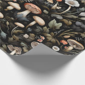 ウォーターカラーフォレストグリーンリーマッシュルーム秋 ラッピングペーパー (角)