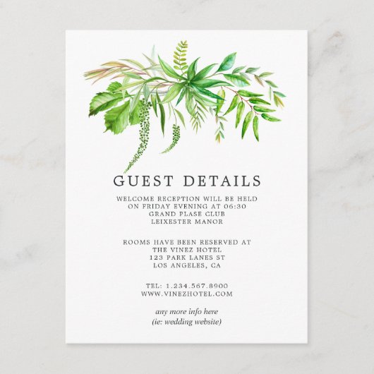 ウォーターカラーフォレストグリーン結婚リーズゲスト詳細 エンクロージャーカード (正面)