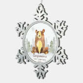 ウォーターカラーフォレストベアベビー初めてのクリスマス スノーフレークピューターオーナメント (右)