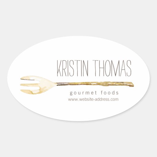 ウォーターカラーフォークケータリング、シェフ、フードシール 楕円形シール (正面)