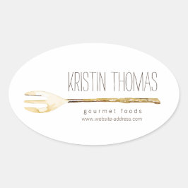 ウォーターカラーフォークケータリング、シェフ、フードシール 楕円形シール