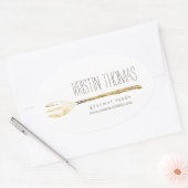 ウォーターカラーフォークケータリング、シェフ、フードシール 楕円形シール (封筒)