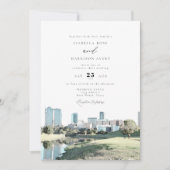 ウォーターカラーフォートワーステキサス州シティスカイライン結婚ズ 招待状 (正面)