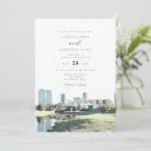 ウォーターカラーフォートワーステキサス州シティスカイライン結婚ズ 招待状 (スタンド正面)