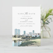 ウォーターカラーフォートワーステキサス州スカイライン日付を保存 招待状 (スタンド正面)