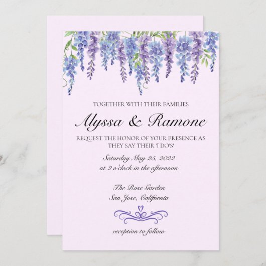 ウォーターカラーフジテリアフローラ結婚式招待状 招待状 (正面/裏面)