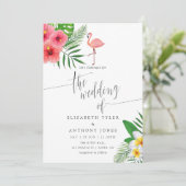 ウォーターカラーフラミンゴアロハルアウ（ハワイ式宴会）ビーチ結婚式 招待状 (スタンド正面)