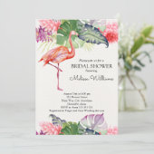 ウォーターカラーフラミンゴトロピカルサマーブライダルシャワー 招待状 (スタンド正面)