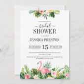 ウォーターカラーフラミンゴトロピカルフローラブライダルシャワー 招待状 (正面)