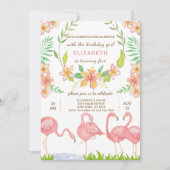 ウォーターカラーフラミンゴ誕生日招待状 招待状 (正面)
