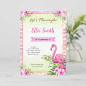 ウォーターカラーフラミンゴ誕生日招待状 招待状 (スタンド正面)