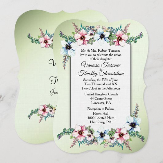 ウォーターカラーフラワーズシャイン結婚式招待状 招待状 (正面/裏面)