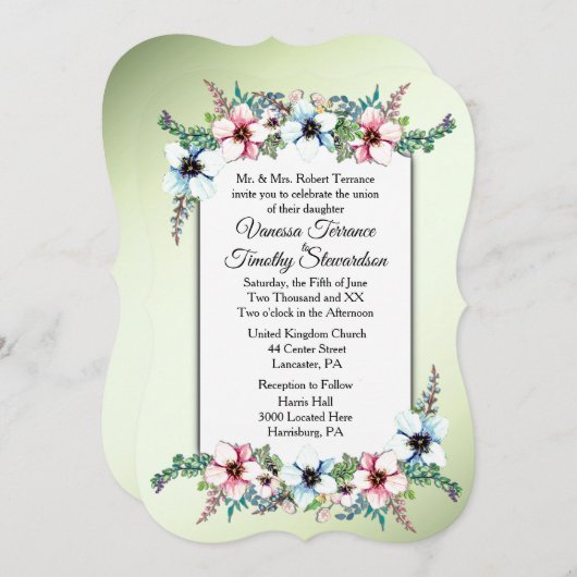 ウォーターカラーフラワーズシャイン結婚式招待状 招待状 (正面/裏面)