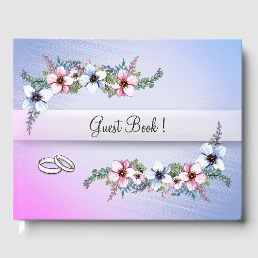 ウォーターカラーフラワーズブルー結婚シャインズゲストブック ゲストブック (正面)