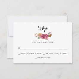 ウォーターカラーフラワーズボヘミアンカントリー結婚バーンズ 出欠カード