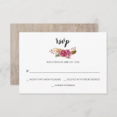 ウォーターカラーフラワーズボヘミアンカントリー結婚バーンズ 出欠カード (正面/裏面)