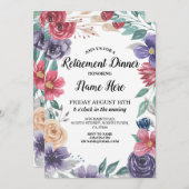 ウォーターカラーフラワーズリタイアメントパーティー退職した招待状 招待状 (正面/裏面)