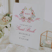 ウォーターカラーフラワーズリージェンシー結婚ズゲストブック 台座サイン