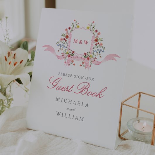 ウォーターカラーフラワーズリージェンシー結婚ズゲストブック 台座サイン