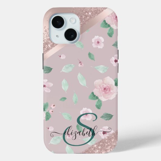 ウォーターカラーフラワーズ ローズゴールド モノグラム Case-Mate iPhoneケース (裏面)