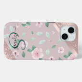 ウォーターカラーフラワーズ ローズゴールド モノグラム Case-Mate iPhoneケース (裏面 (横))
