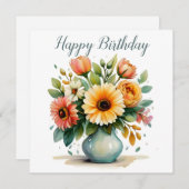 ウォーターカラーフラワーブーケ誕生日 シーズンカード (正面/裏面)