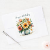 ウォーターカラーフラワーブーケ誕生日 スクエアシール (封筒)