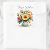 ウォーターカラーフラワーブーケ誕生日 スクエアシール (バッグ)