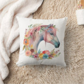 ウォーターカラーフラワーボホーホースパステル クッション (ブランケット)
