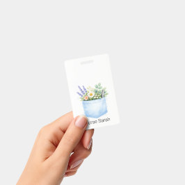 ウォーターカラーフラワー柄スクラブポケット付きIDバッジ バッジ